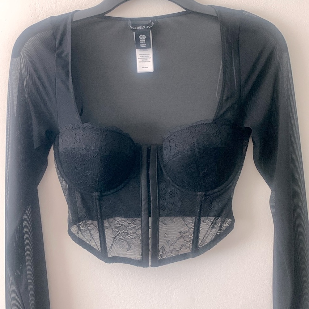 Sincerely Jules Black Sheer Corset top Womens Size Medium